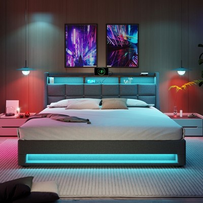 Full/Queen Size Upholstered Platform bed with Hydraulic Storage System, LED and USB Charging - ModernLuxe