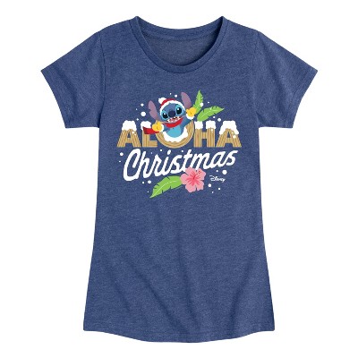 Girls' - Lilo and Stitch - Aloha Christmas Fitted Short Sleeve Graphic T-Shirt