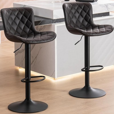 YOUNIKE Leather Upholstered Counter Bar Stools for Kitchen Island Modern Adjustable Swivel Barstools Set of 2 19.09"Wx20.87"Dx(32.68"-42.13")H