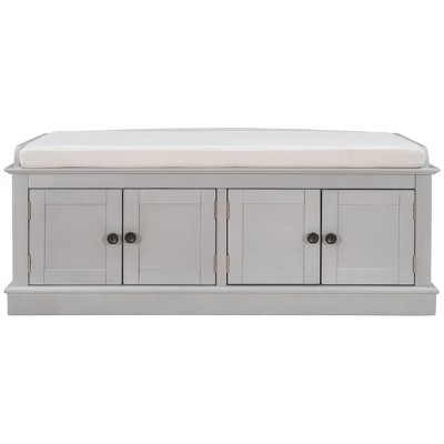 XINGHANZHENXUAN 4-Door Storage Bench with Adjustable Shelves, Wood Entryway Shoe Bench with Removable Cushion