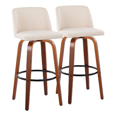 LumiSource Set of 2 Toriano Barstools Upholstered Swivel, Mid-Century
