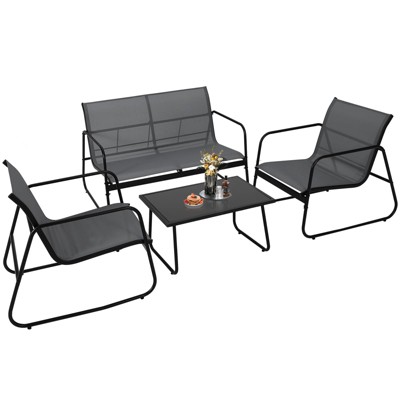 ODK 4 Pieces Patio Furniture Set, Textile Fabric Outdoor Conversation Set with Glass Coffee Table, Loveseat and 2 Single Chairs for Backyard, Balcony