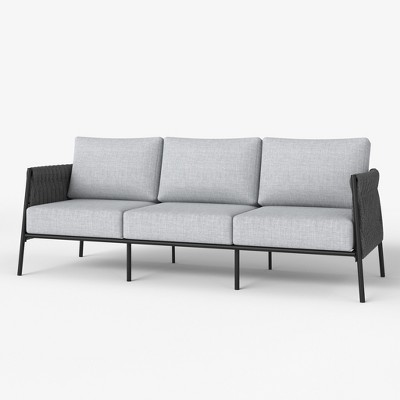 LayinSun Outdoor Patio Woven Rope Sofa, 3-Person Deep Seating Modern Couch 3-Seat for Outside