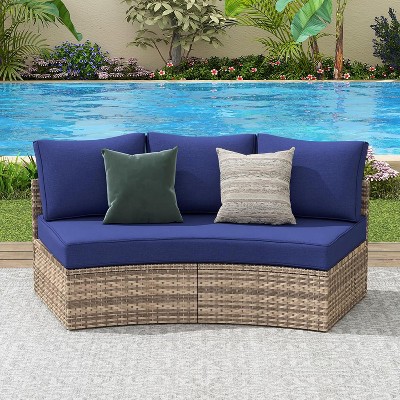 Patio Furniture Sets, Half-Moon Sectional Round Sofa Set, Outdoor Patio Furniture with Wedge Table