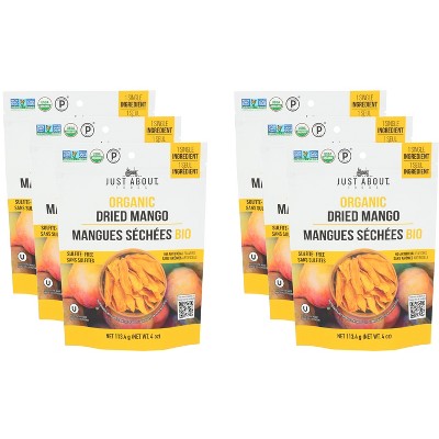 Just About Foods Organic Dried Mango Strips - Pack of 6 - 4 oz
