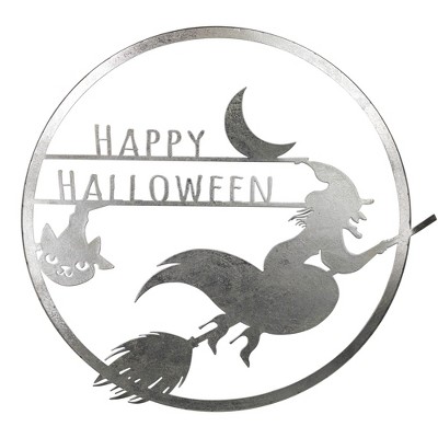 Northlight Flying Witch Happy Halloween Wall Sign - 17" - Silver