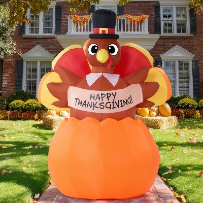 Joyfy 6ft Inflatable Turkey Pumpkin Outdoor Decorations, Thanksgiving  LED Light-Up Inflatable Decoration for Garden Lawn Yard Party Decor