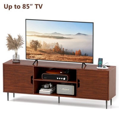 Skyzoo TV Stand for 50/55/65/75/85" inch TV Mid Century TV Table 2 Storage Cabinet with Open Shelves for Living Room