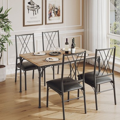 5-Piece Dining Table Set for 4,Rectangular Kitchen Table with 4 Upholstered Chairs for Small Spaces