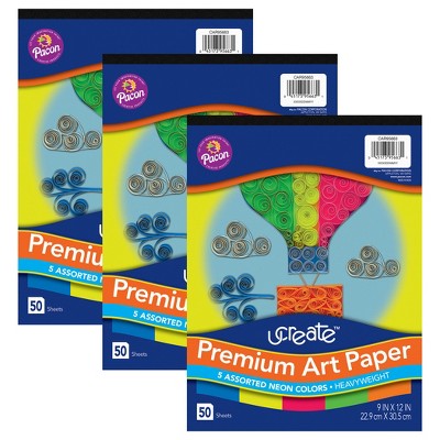 UCreate® Premium Neon Art Paper Pad, 5 Assorted Colors, 9" x 12", 50 Sheets, Pack of 3