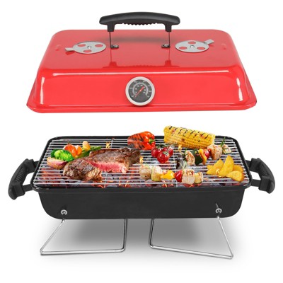 ROVSUN 20'' Portable Charcoal Grill with Thermometer & Handle, Metal Compact Tabletop BBQ Grill , Outdoor Cooking Barbecue for Camping Picnic Patio