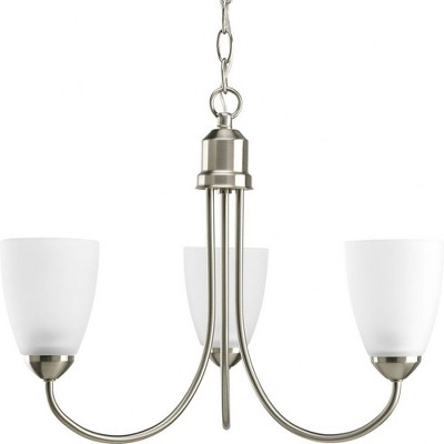Progress Lighting Gather 3-Light Chandelier, Brushed Nickel, White Etched Glass Shades
