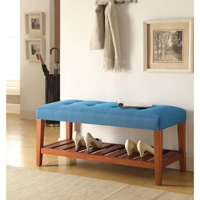 Airsurfer Light Blue Fabric & Oak Finish storage Benches