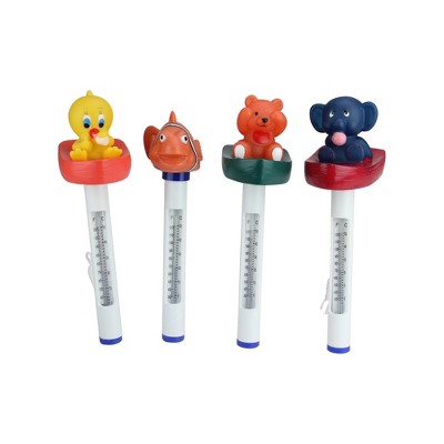 Pool Central Set of 4 White and Orange Baby Floating Swimming Pool Thermometers with Cords 9.5"