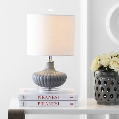 18" Glass and Lucite Kamille Table Lamp (Includes LED Light Bulb) Gray - JONATHAN Y: Modern Bedside Lighting, Rotary Switch