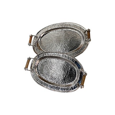 Essential Decor & Beyond 2-Piece Set Aluminum Oval Tray With Handle