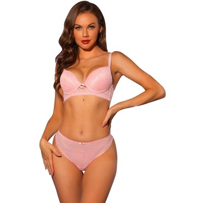 INSPIRE CHIC Women's Lace Padded Full Coverage Underwire Bra and Panty Set