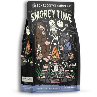 Bones Coffee Company S'morey Time Whole Coffee Beans S'morey and Graham Crackers Flavor 12 oz Medium Roast (Whole Bean)