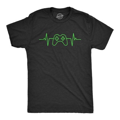 Mens Video Game Heart Beat T Shirt Funny Cool Controller Pulse Monitor Tee for Guys - Crazy Dog Men's T Shirt For Gamers