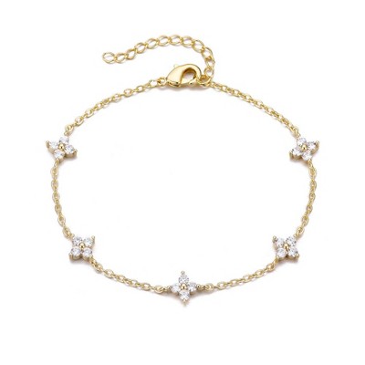 Adornia 14k Yellow Gold Plated CZ Flower Station Bracelet
