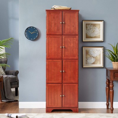 ORRD 72.4" Tall 8-Door Storage Cabinet with 4 Shelves, Freestanding Bookshelf for Living Room, Kitchen, Office & Dining Room（Cherry ）