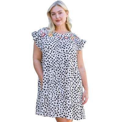 Slickblue Women's Cream Tiered Babydoll Dress With Floral Yoke, Ruffled Cap Sleeves, Printed Design, Size S-L