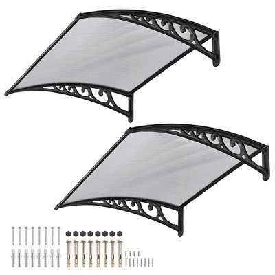 Yescom 2Pcs 40"x40" Door Window Awning Whole One-piece Polycarbonate UV30+ Outdoor Rain Snow Protection White Board White Board & Black Bracket