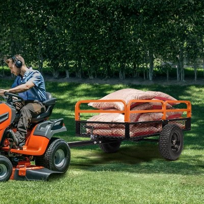 Acekool 1600 Lbs Steel Garden Cart, Heavy Duty Yard Utility Wagon with Dual Dump Modes, All-Terrain Wheels, Universal Hitch for Lawn Farm