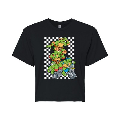 Women's - Teenage Mutant Ninja Turtles - Checker Graphic Cropped Graphic T-Shirt