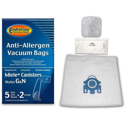 EnviroCare Replacement Allergen Vacuum Cleaner Dust Bags made to fit Miele AirClean 3D Canisters Style GN 5 Pack with 2 Filters