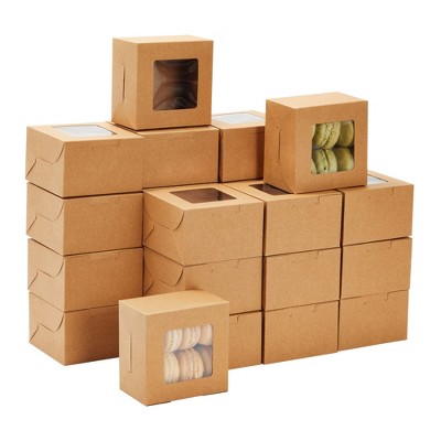 Juvale 50 Pack 4x4x2.5 Mini Dessert Boxes with Window - Baked Goods Packaging Containers for Cupcakes, Cookies (Kraft Paper)