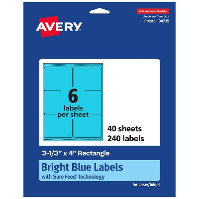 Avery Bright Blue Paper Labels, 3-1/3" x 4" Rectangle