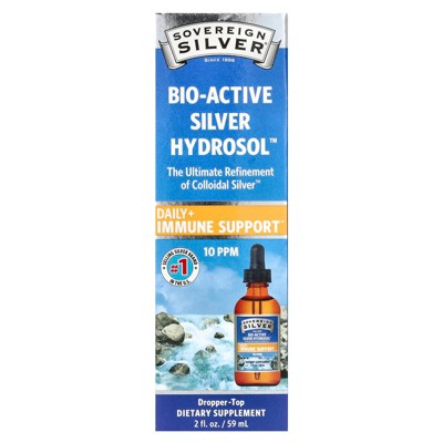 Sovereign Silver Bio-Active Silver Hydrosol Dropper-Top, Daily + Immune Support, 10 PPM, 2 fl oz (59 ml), Dietary Supplements