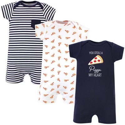 Hudson Baby Infant Boy Cotton Rompers 3pk, Pizza