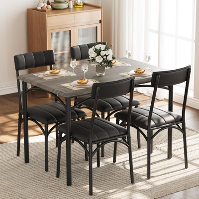 5-Piece Industrial Dining Table Set, Compact Kitchen Table with 4 Upholstered Chairs, Gray/Retro/Black