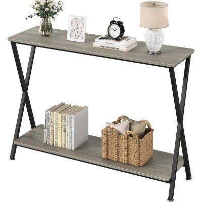 Jojoka Grey 2-Tier Industrial Display Table with Shelves