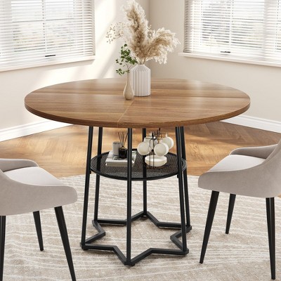 Garvee Round Dining Table for 4,Wood Dining Room Table with Storage Shelf,Kitchen Table with Metal Base,for Home Dining Room Living Room,(Only Table)