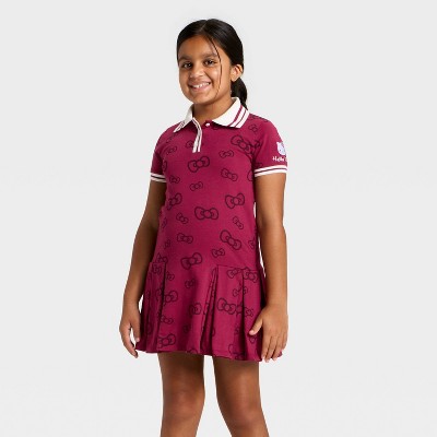 Girls' Sanrio Hello Kitty Short Sleeve Polo Dress - Burgundy