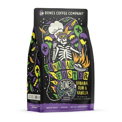 Bones Coffee Company Bananas Foster Ground Coffee Beans Banana Rum & Vanilla Flavor 12 oz Medium Roast (Ground)