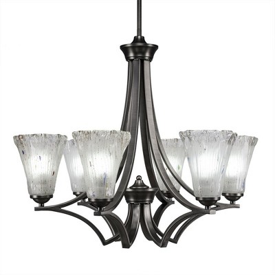 Toltec Lighting Zilo 6 - Light Chandelier in  Graphite with 5.5" Fluted Frosted Crystal Shade