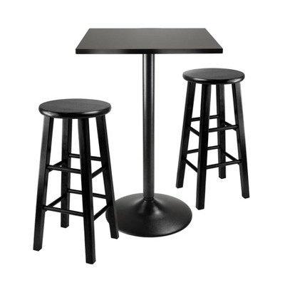 Winsome 3pc 24" Obsidian Counter Height Dining set Wood/Black: Modern Square Table, 2 Stools, Faux Leather