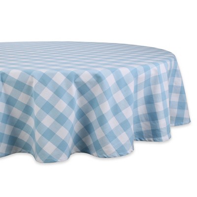 Design Imports  Buffalo Check Cotton Tablecloth, Light Blue & White, 70" Round