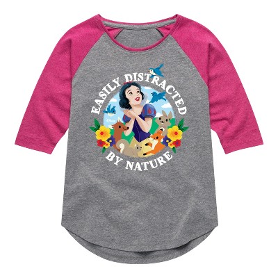 Girls' - Disney - Snow White Distracted By Nature Shirt Tail Raglan Graphic T-shirt