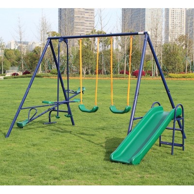 Ridstar Metal Swing Set with Slide For Ages 3-8 Years Old-Blue
