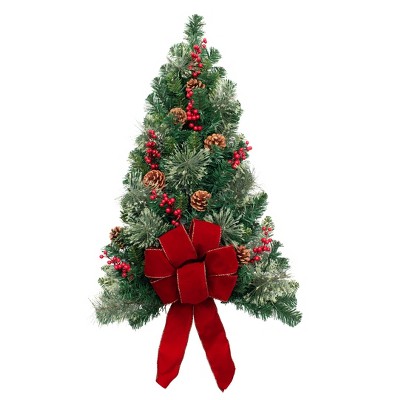 Haute Décor 2.5ft Pre-Lit LED Classic Wall Artificial Christmas Tree: Indoor/Outdoor Decor, Pinecones & Berries