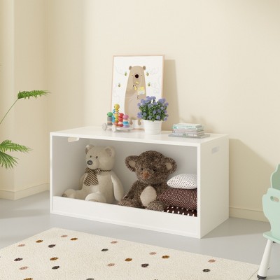KWPZQEB Open Toy Storage Box for Kids, White Wooden Organizer Bin Plush Toys and Books, Toy Chest for Kids Rooms, Classroom, Nursery, White
