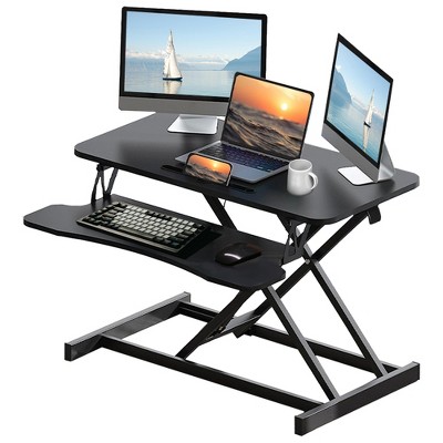 KTMBDW 32 inch Desk Converter, Height Adjustable Sit to Stand Riser, Dual Monitor and Laptop Workstation with Wide Keyboard Tray