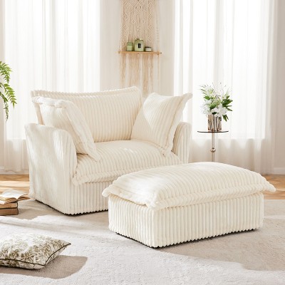 NicBex Couches for Living Room Single Deep Seat Sofa Couch Corduroy Slip-covered Armchair with 1 Big Back Cushion and 2 Big Toss Pillows