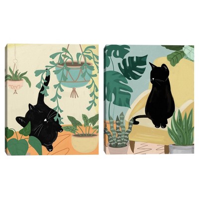 Set of 2 Jungle Cats Unframed Wall Canvases - Masterpiece Art Gallery: Modern Animal Art, MDF & Canvas, 20"x16"