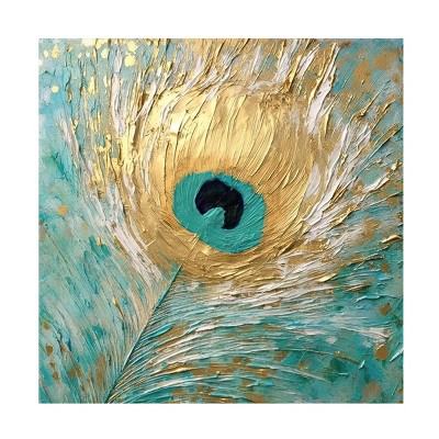 Canvas Wall Art - Sasha 'Peacock Impasto I' Wall Art for Living Room, Bedroom, or Office Décor by Trademark Fine Art - 24 x 24 Inches